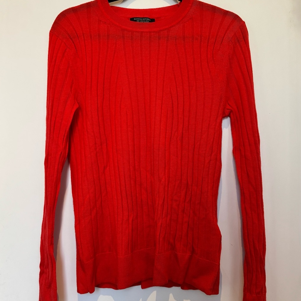 Banana Republic Orange Ribbed Long Sleeve Merino Sweater L